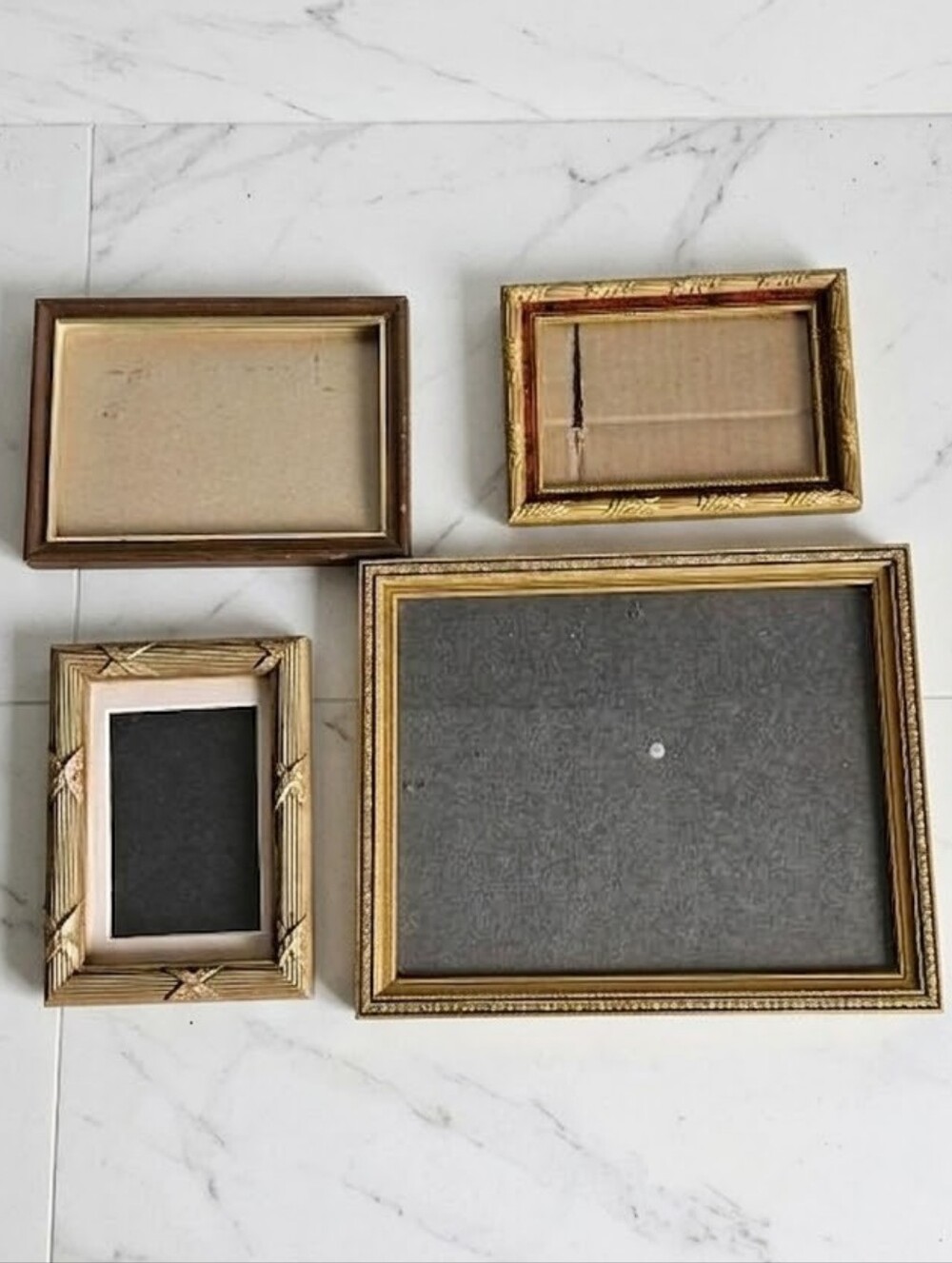 VTG Picture Frame Lot Set of 4 Gold Tone & Wood Gallery Wall Framed Art